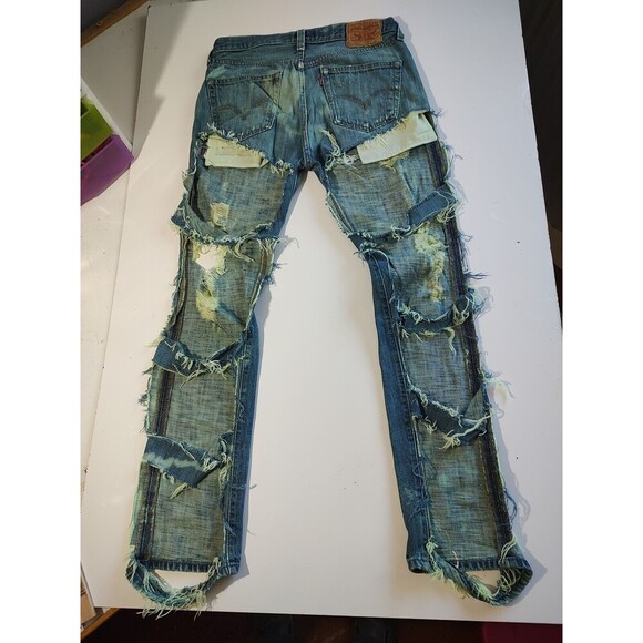 Denim Chaps Style 501 Levi Custom Cut Biker Jeans Distressed Custom VTG Hippie - Picture 2 of 11